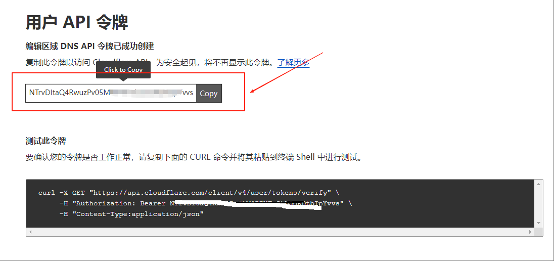 CloudFlare API令牌生成结果