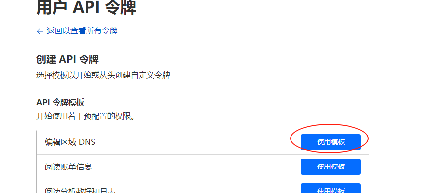 CloudFlare选择API模板界面